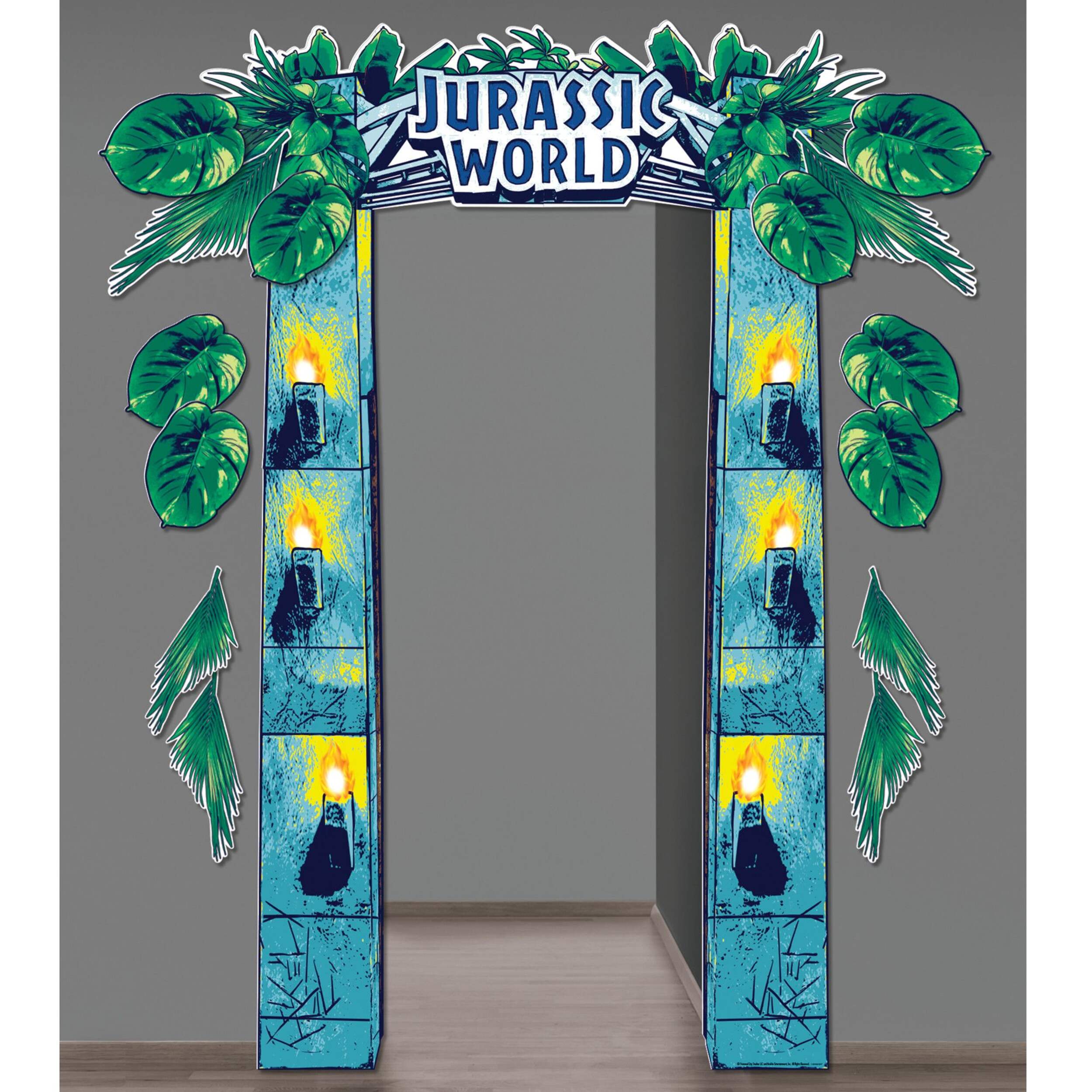 Jurassic World Hanging Doorway Curtain Decoration, Green/Blue, 27.6-in, for Birthday Party Front_Flat