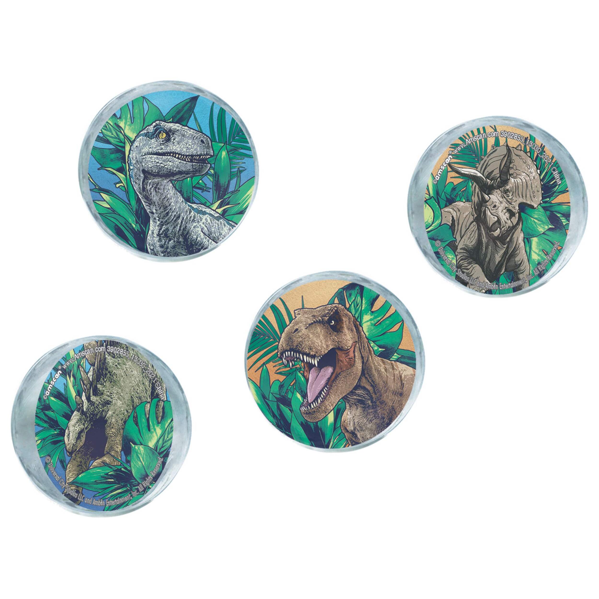 Jurassic World Dinosaur Rubber Bounce Ball Toy Favours, Green/Brown, 4-pk, for Birthday/Party Favour Front_Flat