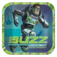 Disney Lightyear Square Paper Disposable Lunch Plates,Green/Blue, 9-in, 8-pk, for Birthday Party Overhead_Flat