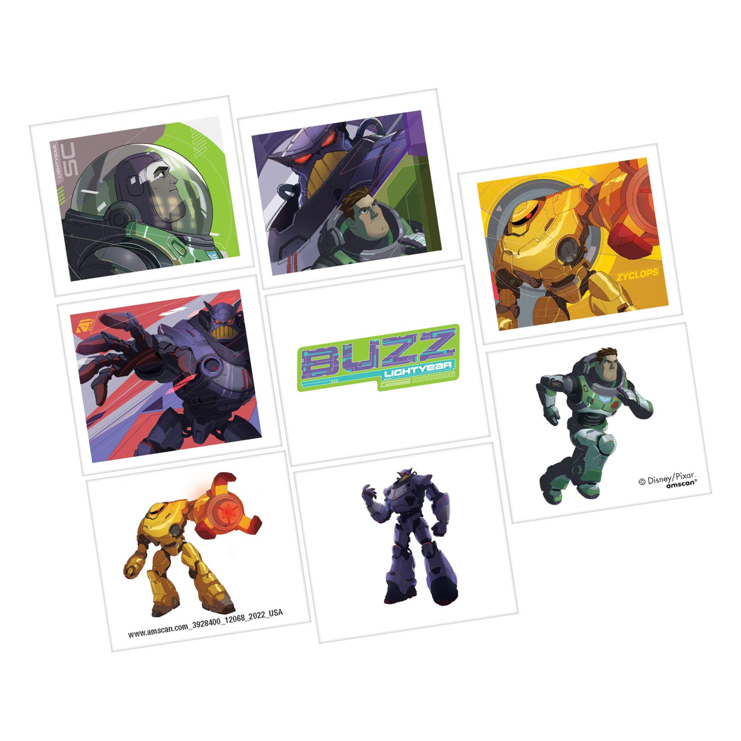 Disney Lightyear "Buzz" Wearable Temporary Tattoos, Multi-Coloured, 8-pk, for Birthday Party Front_Flat