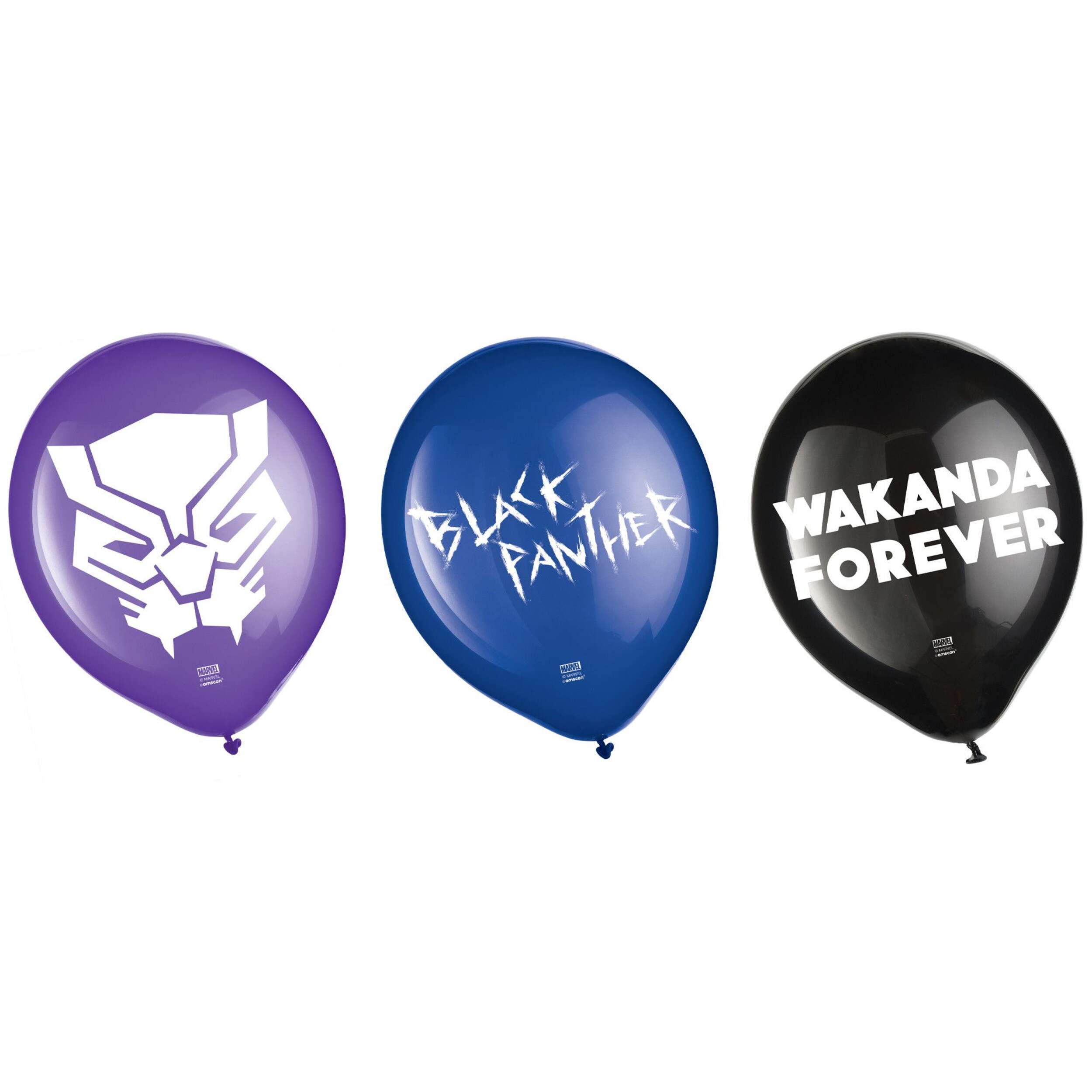 Disney Marvel Black Panther "Wakanda Forever" Round Latex Balloons, Purple/Blue/Black, 12-in, 6-pk, for Birthday Party Front_Flat