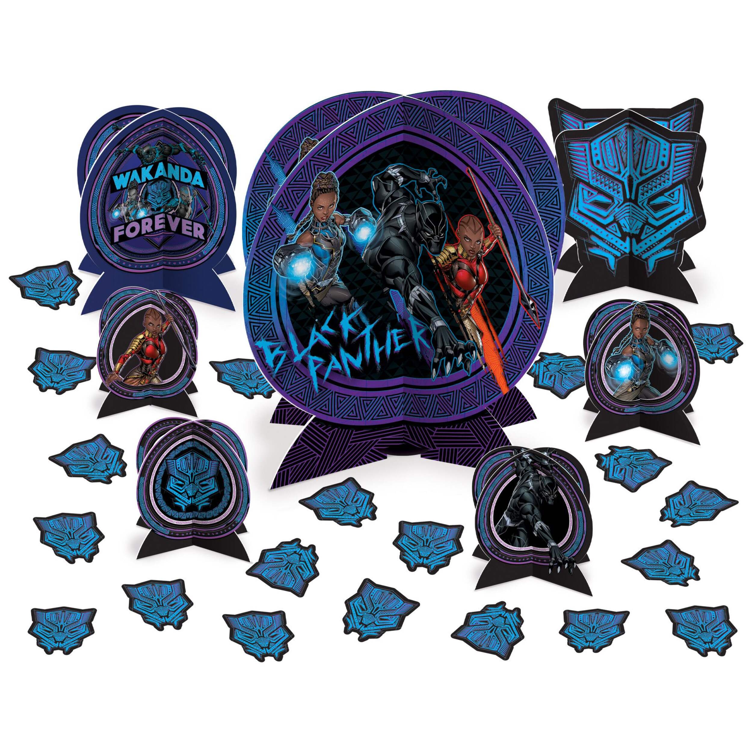 Disney Marvel Black Panther Table Decorating Kit Centerpieces with Confetti, Blue/Purple, 13.75-in, 27-pk, for Birthday Party Front_Flat
