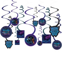 Disney Marvel Black Panther Swirl Hanging Decorations, Purple/Blue, 9.5-in, 12-pk, for Birthday Party