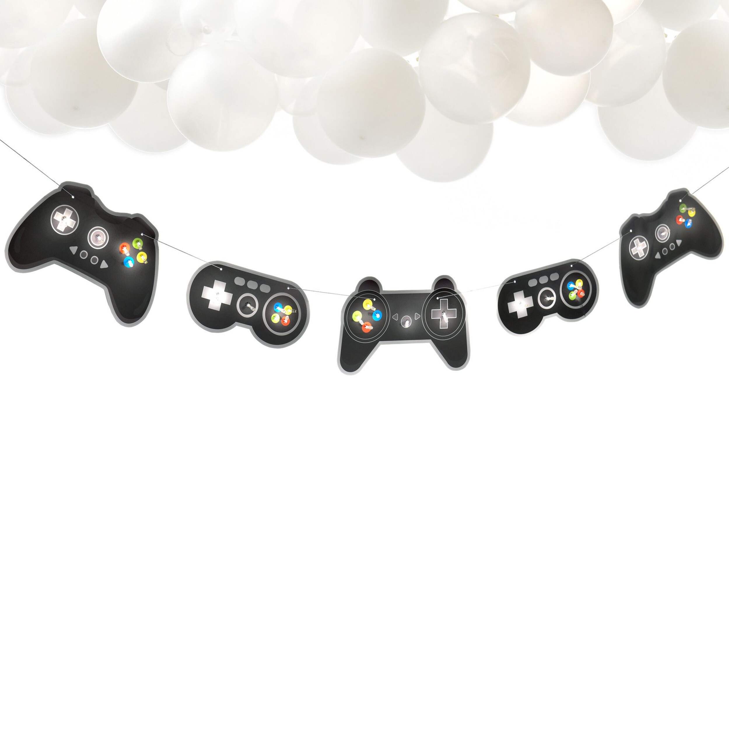 Level Up Game Controller Hanging Garland Banner Decoration, Black, 12.9-in, for Birthday Party Front_Flat
