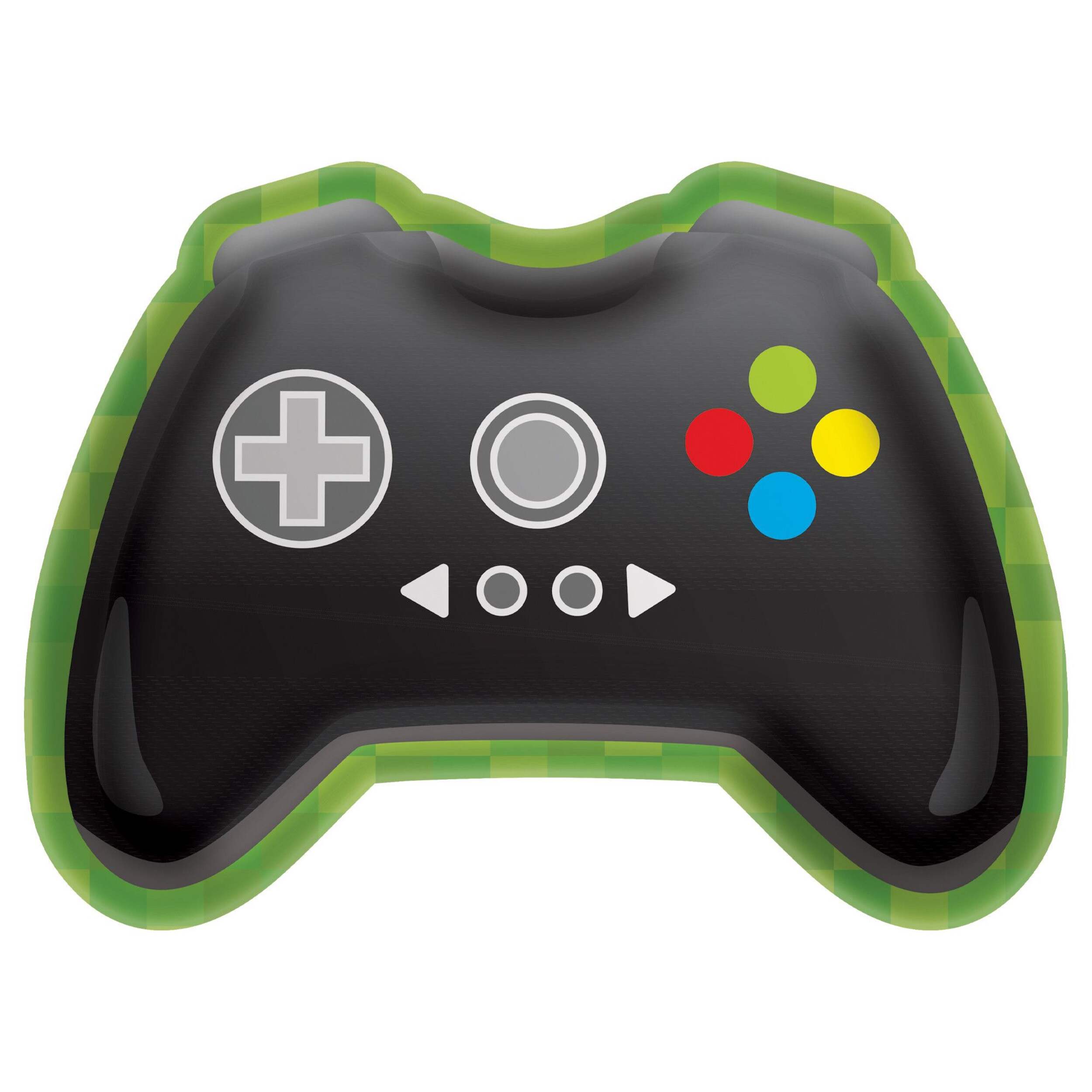 Level Up Game Controller Paper Disposable Dessert Plates, Black/Green, 7-in, 8-pk, for Birthday Party Overhead_Flat