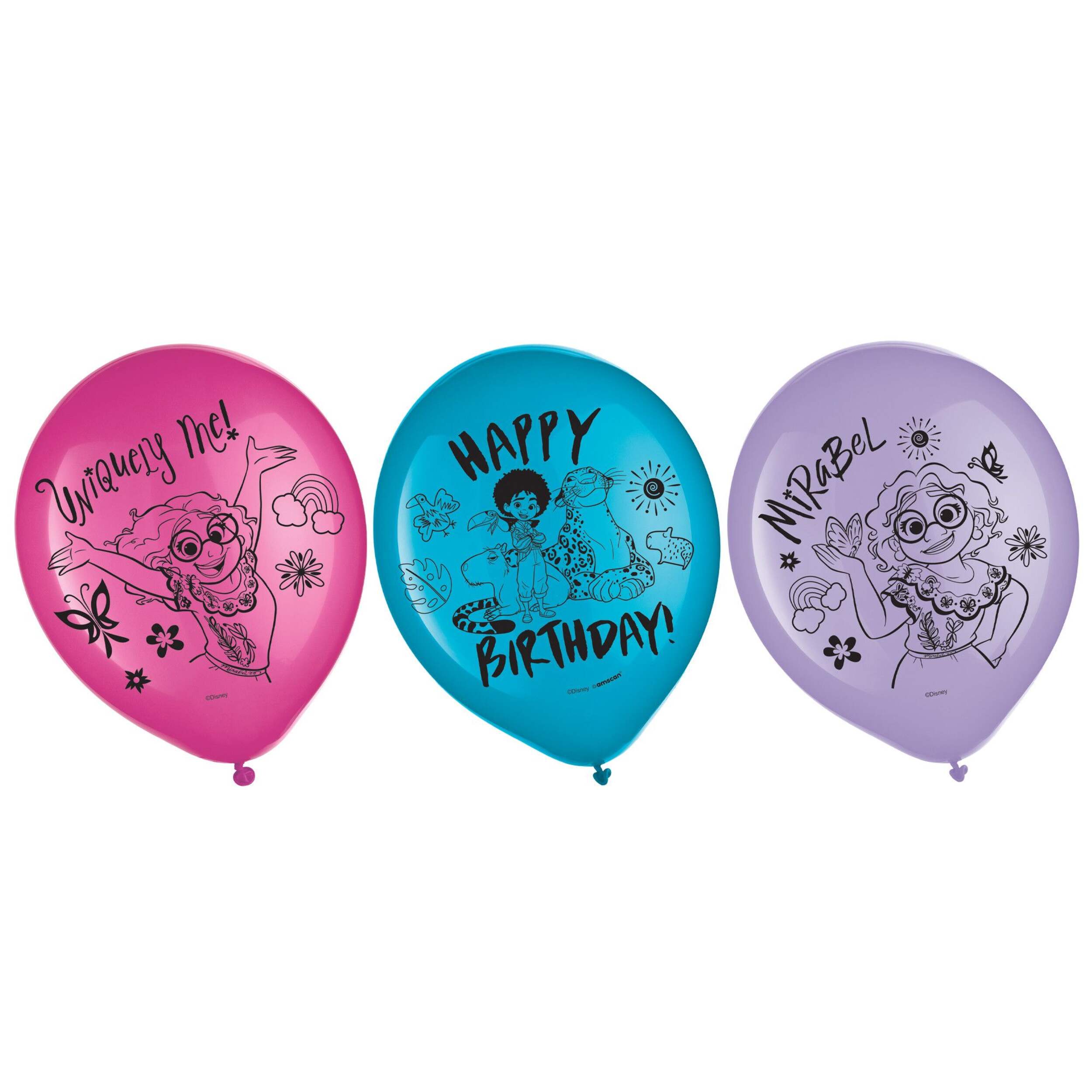 Disney Encanto Mirabel "Happy Birthday" Round Latex Balloons, Pink/Blue/Purple, 12-in, 2-pk, for Birthday Party Front_Flat