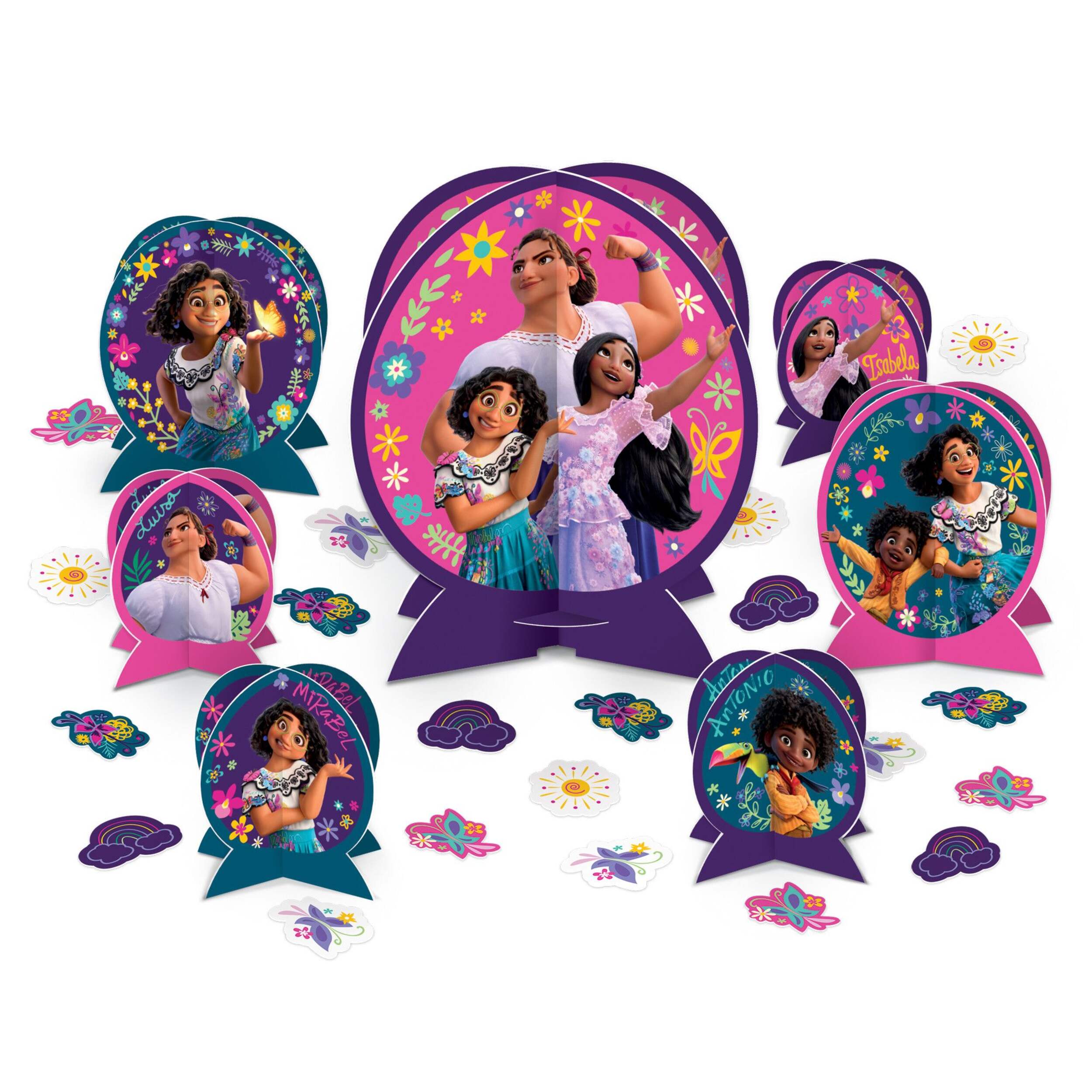 Disney Encanto Table Decorating Kit Centerpieces with Confetti, Purple/Pink, 13-in, 31-pk, for Birthday Party Composite_or_Mixed