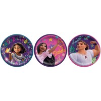 Disney Encanto Mirabel/Isabela/Luisa Round Paper Disposable Dessert Plates, Pink/Purple, 7-in, 8-pk, for Birthday Party Overhead_Flat