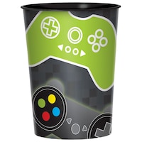 Level Up Plastic Reusable Favour Cup, Black/Green, 16-oz, for Birthday Party