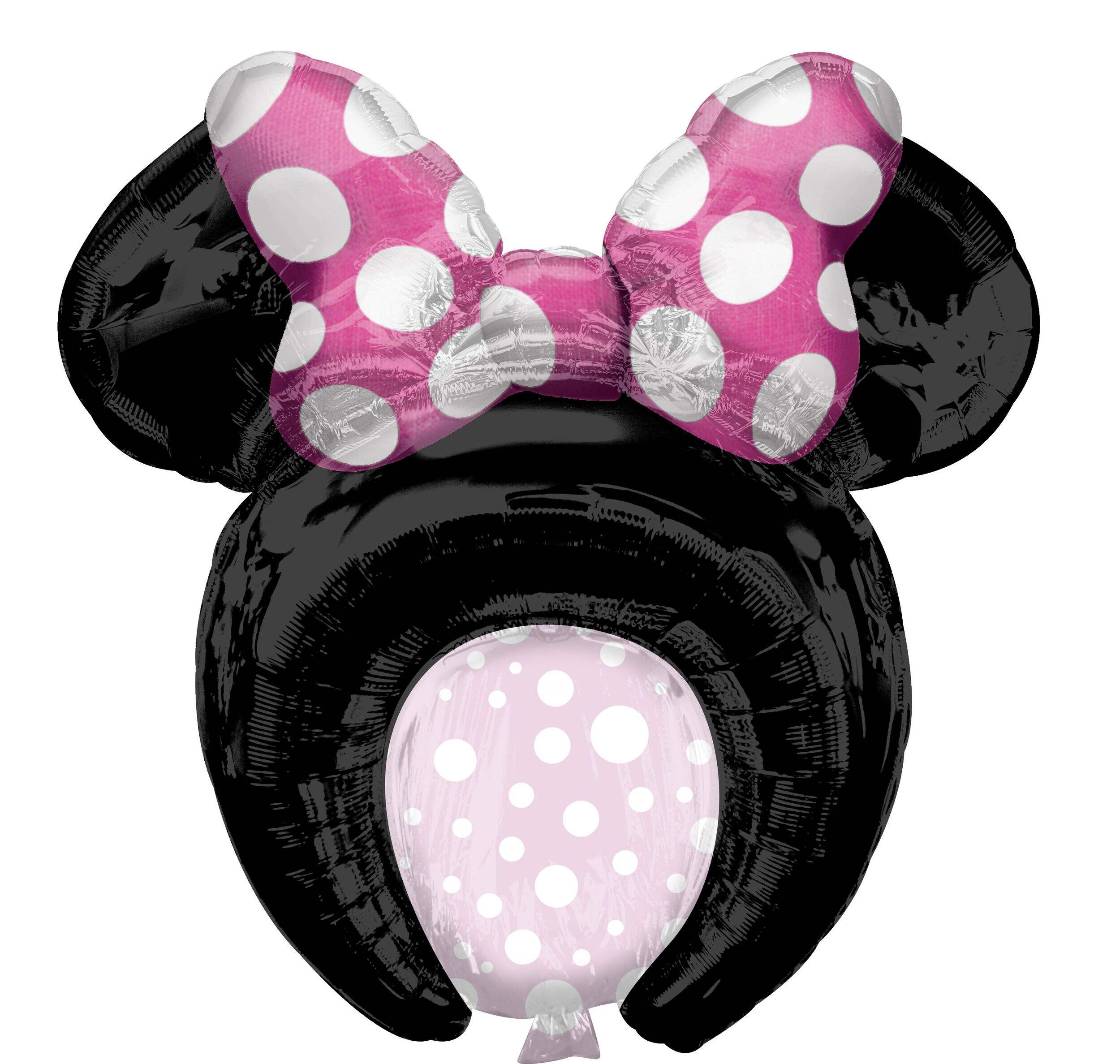 Disney Minnie Mouse Bow Satin Foil Balloon Pinata, Pink/Black, Polka Dot, 7-in, Air-Filled for Minnie Mouse Birthday Party Front_Flat