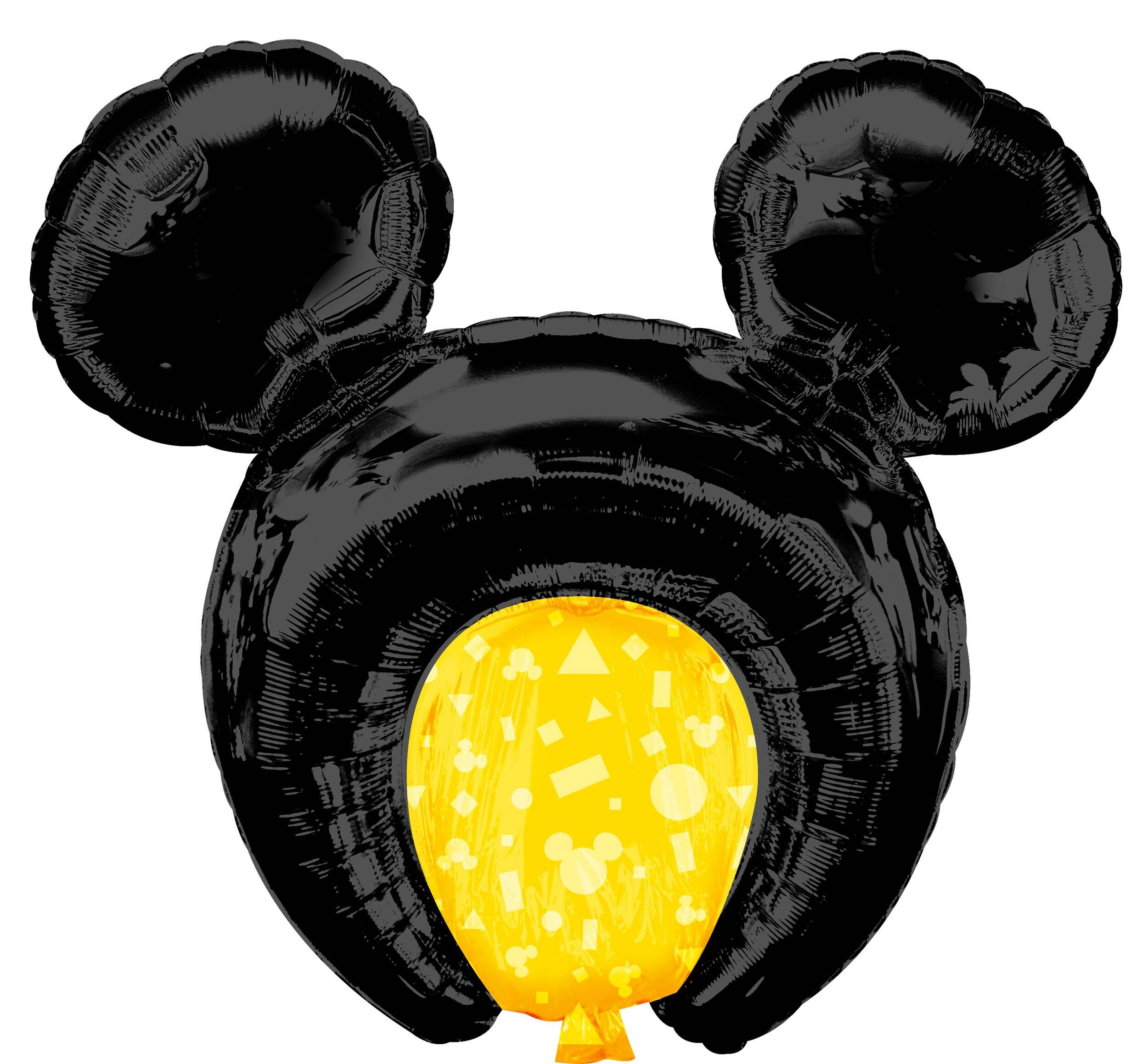 Disney Mickey Mouse Ears Satin Foil Balloon Pinata, Black/Yellow, 7-in, Air-Filled for Birthday Party Supplies Front_Flat