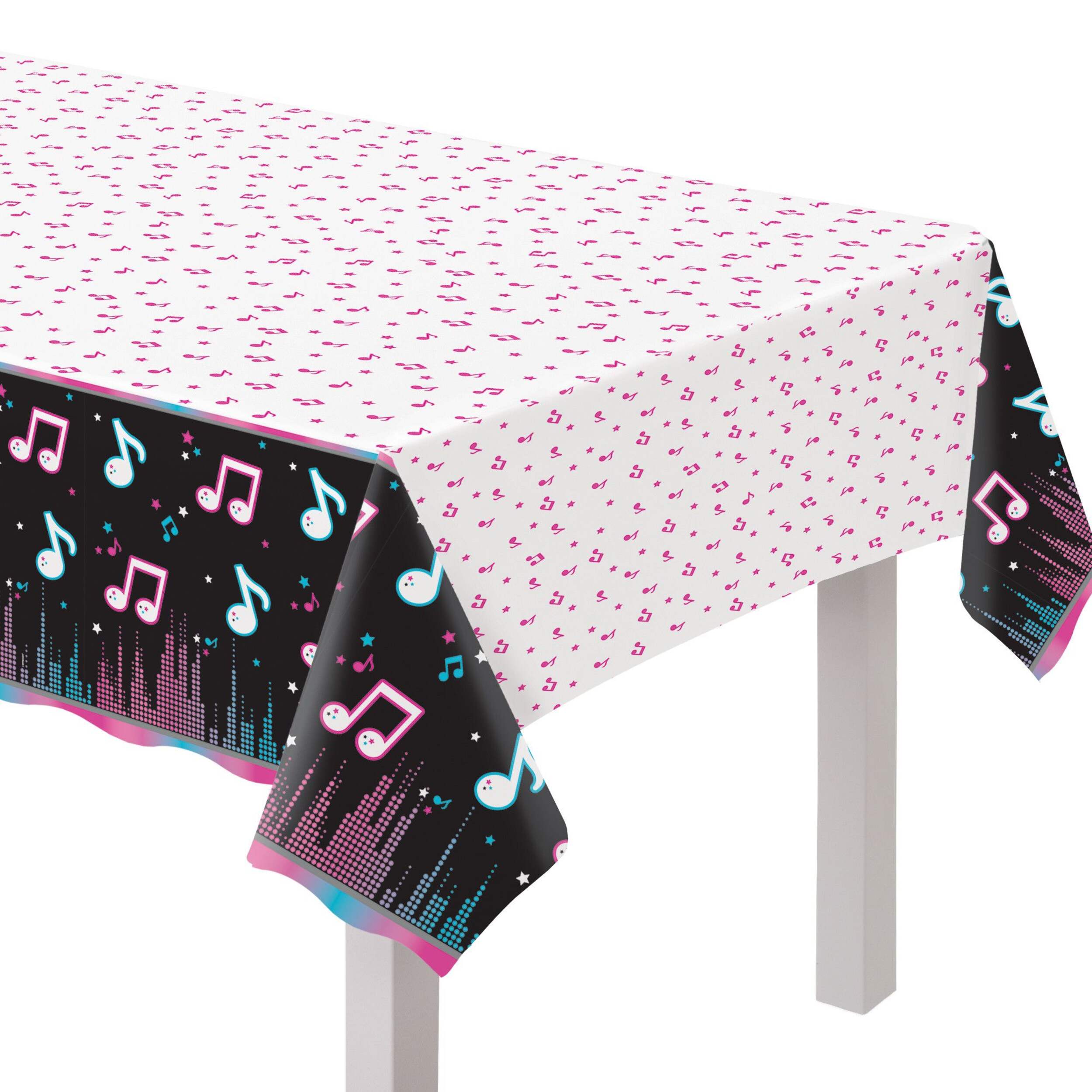 Internet Famous Rectangle Plastic Reusable Table Cover, Black/Pink, 54x96-in, for Birthday Party CloseUp