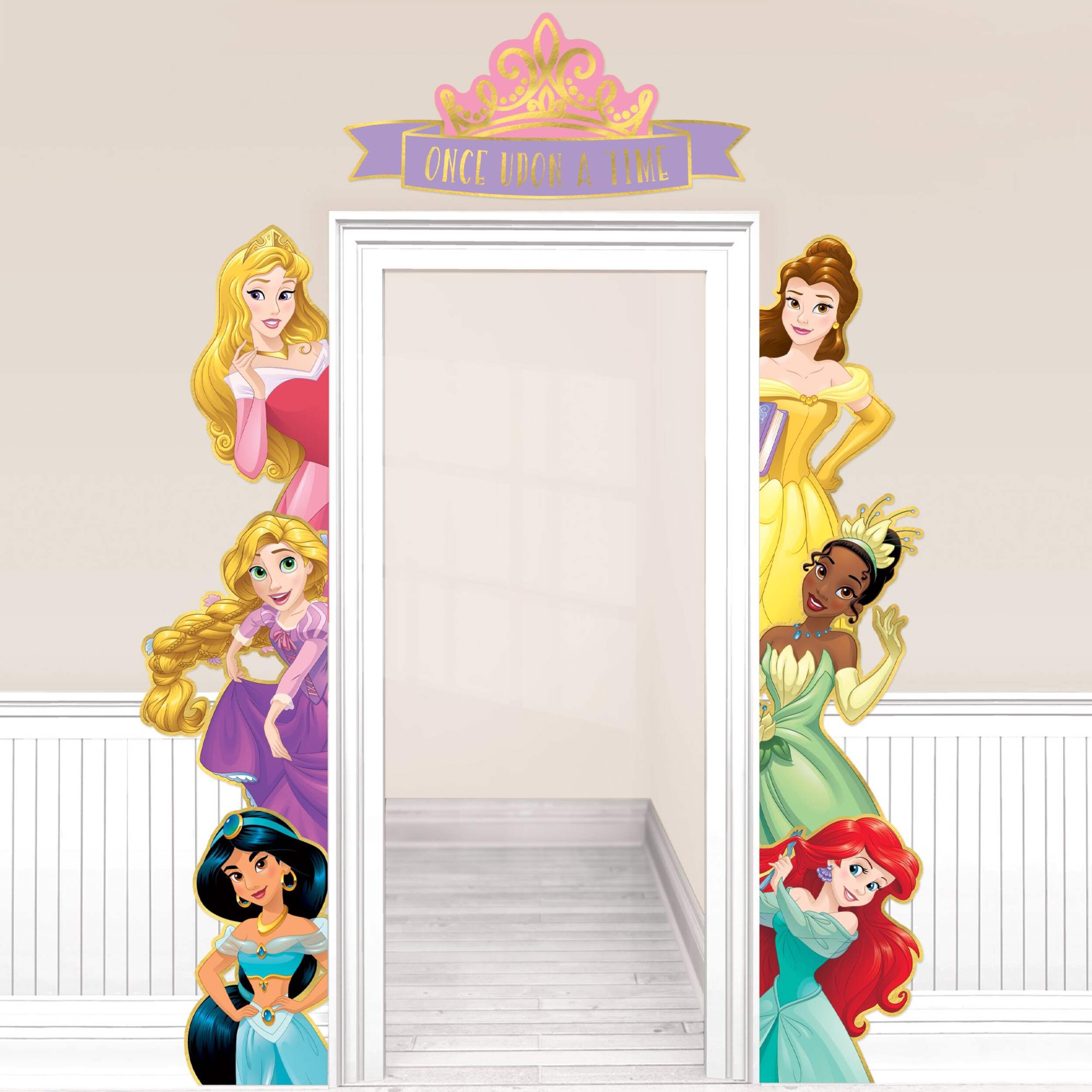Disney Princess Once Upon A Time Belle/Jasmine/Ariel Hanging Doorway Curtain Decoration, Multi-Coloured, 8-in, for Birthday Party Front_Flat