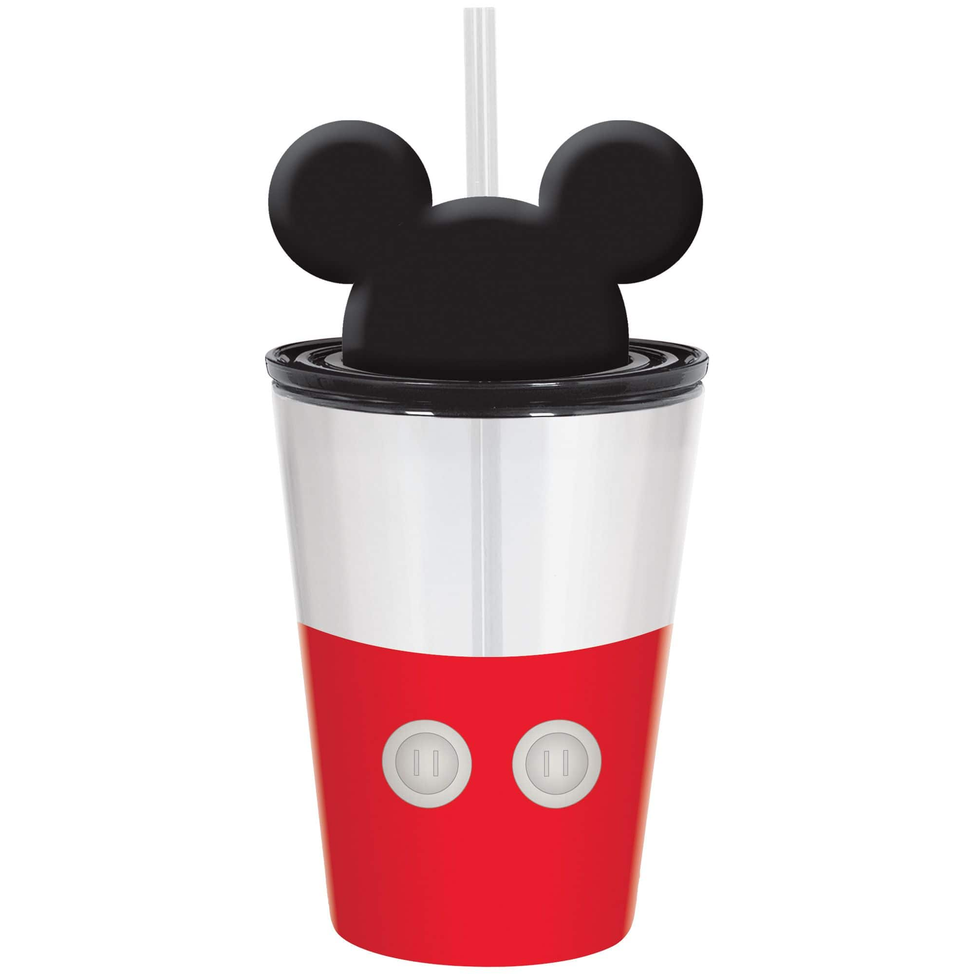 Disney Mickey Mouse Plastic Reusable Mason Cup with Straw, Red/Black,  18-oz, for Birthday Party