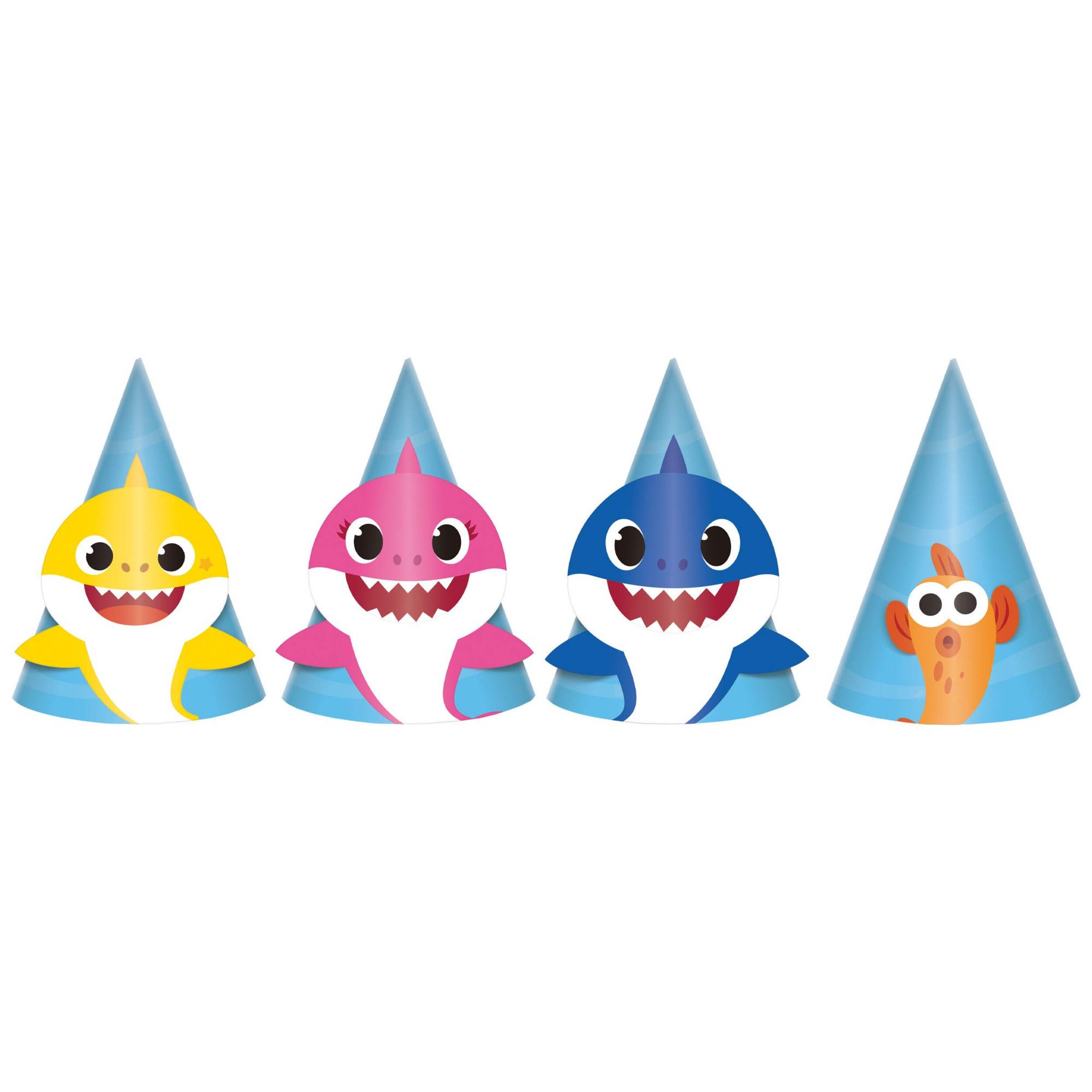 Baby Shark Cone Party Hats, Multi-Coloured, One Size, 8-pk, Wearable Accessories for Birthdays Front_Flat