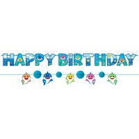 Baby Shark 'Happy Birthday' Hanging Garland Banner Decoration, Blue, 10.5-ft, 2-pk, for Kids Birthday Party Front_Flat