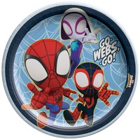 Disney Marvel Spidey "Go Webs Go" Round Paper Disposable Lunch Plates,Blue/Red, 9-in, 8-pk, for Birthday Party Overhead_Flat