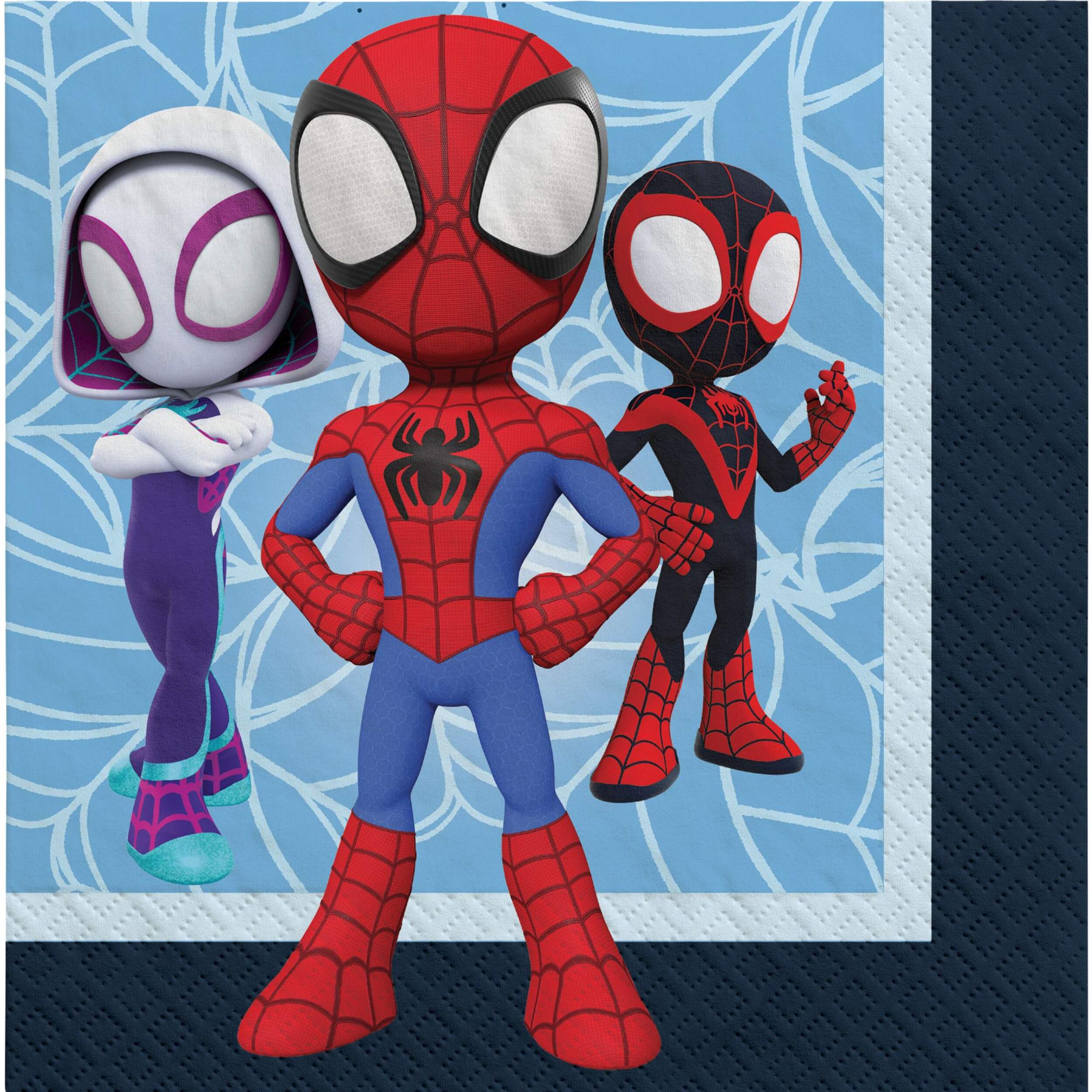 Disney Marvel Spidey and His Amazing Friends Square Paper Disposable Lunch Napkins, Blue/Red, 6.5-in, 16-pk, 2-ply, for Birthday Party Front_Flat