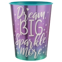 Sparkle 'Dream Big Sparkle More' Plastic Reusable Favour Cup, Purple/Blue, 16-oz, for Kids Birthday Party Front_Elevated