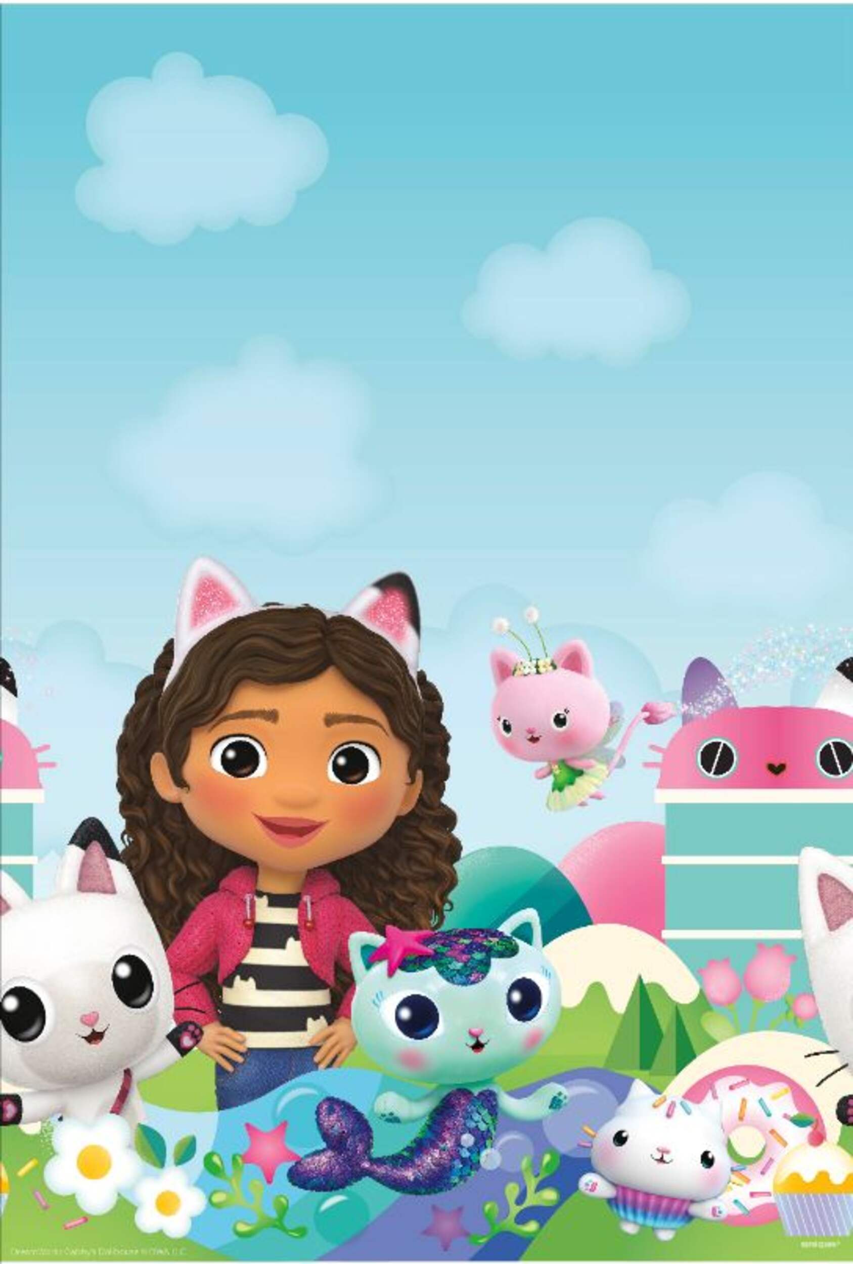 Gabby's Dollhouse Rectangle Reusable Plastic Table Cover, Blue, 54x84-in, for Birthday Party Front_Flat