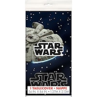 Disney Star Wars Rectangle Plastic Reusable Table Cover, Navy/Black, 54x84-in, for Star Wars Birthday Party Front_Flat