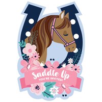 Saddle Up "You're Invited" Horse Paper Party Invitations with Envelopes, Pink/Blue, 8-pk, for Birthday Party Front_Flat