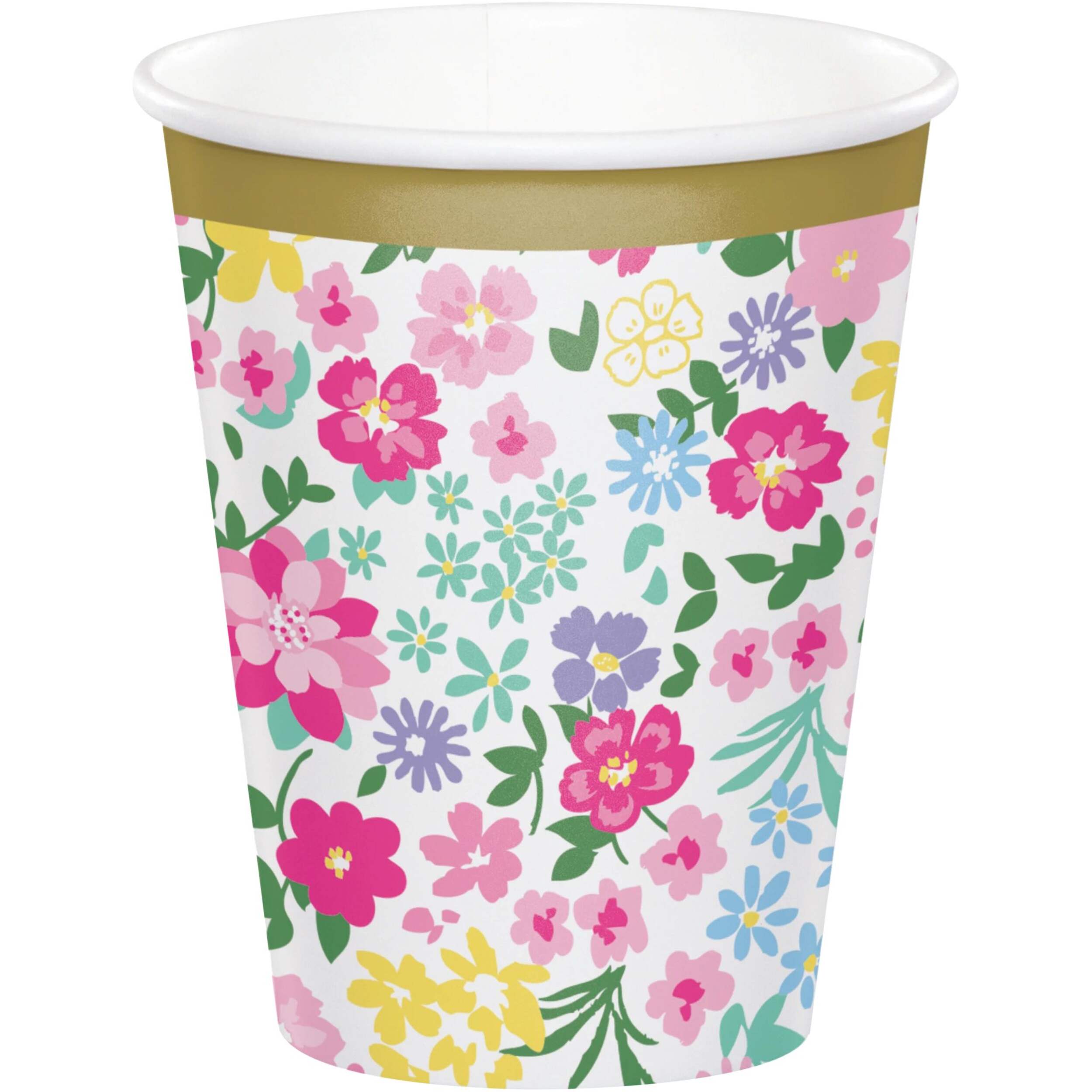 Floral Tea Party Disposable Paper Cups, Multi-Coloured, Floral, 9-oz, 8-pk, for Birthday Party Front_Elevated