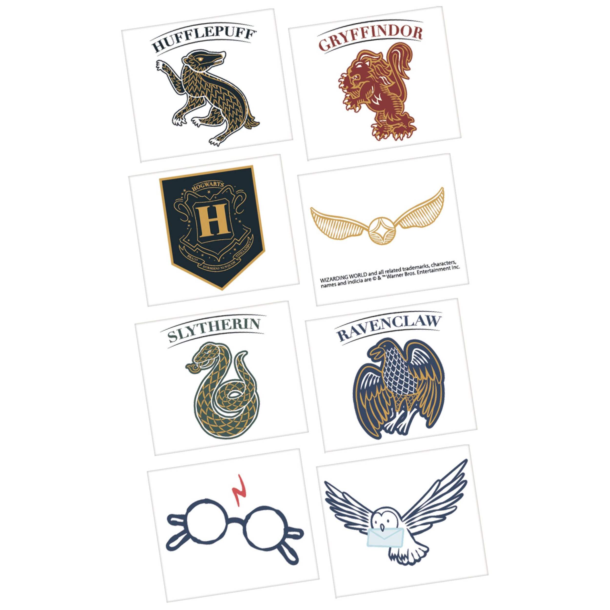 Harry Potter Hufflepuff/Gryffindor/Slytherin/Ravenclaw Assorted Temporary Tattoos, Multi-Coloured, 24-pk, Wearable Favours  for Birthdays Front_Flat