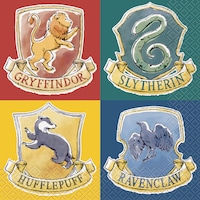 Harry Potter Square Paper Disposable Lunch Napkins, Red/Green/Yellow/Blue, 6.5-in, 16-pk, 2-ply, for Birthday Party Front_Flat