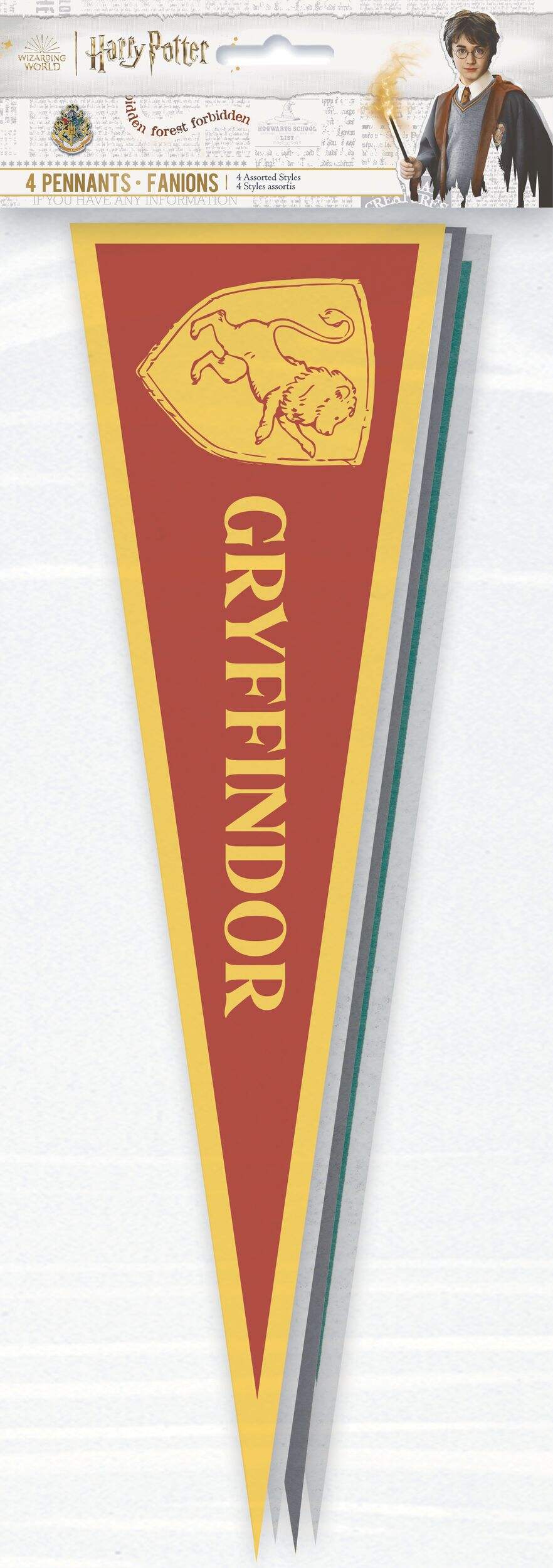 Harry Potter "Gryffindor" Hanging Garland Banner Decoration, Multi-Coloured, 14-in, 4-pk, for Birthday Party Front_Flat