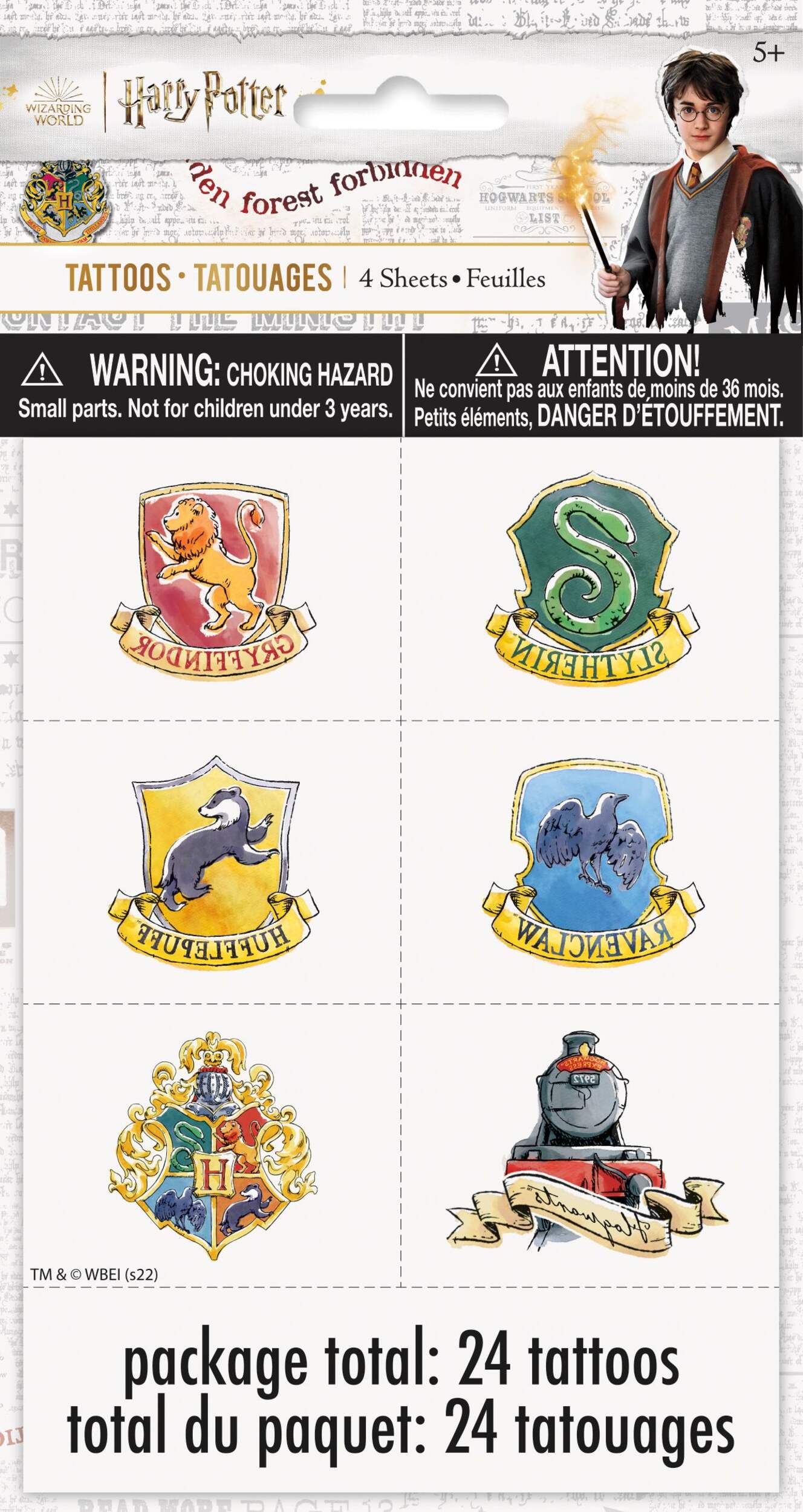 Tatouages Harry Potter Blasons de Poudlard, paq. 24 Front_Flat