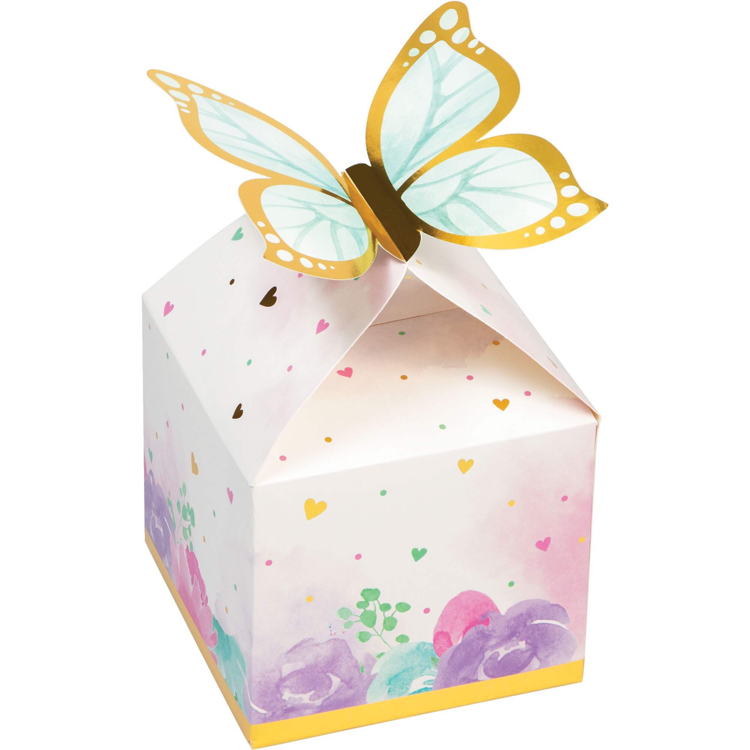 Flutter Butterfly Square Treat Party Boxes, Gold/Pink/Purple, 5-in, 8 ...