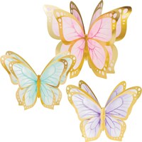 Flutter Butterfly Sign Table Centerpiece Decorations, Gold/Pink, 11.9-in, 3-pk, for Birthday Party Front_Flat