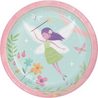 Fairy Forest Round Paper Disposable Lunch Plates,Pink/Blue, 9-in, 8-pk, for Birthday Party Front_Flat