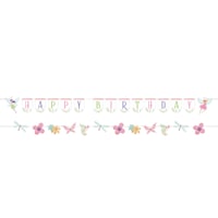 Fairy Forest "Happy Birthday" Hanging Garland Banner Decoration, Pink/Blue, 10.5-ft, 2-pk, for Birthday Party Front_Flat