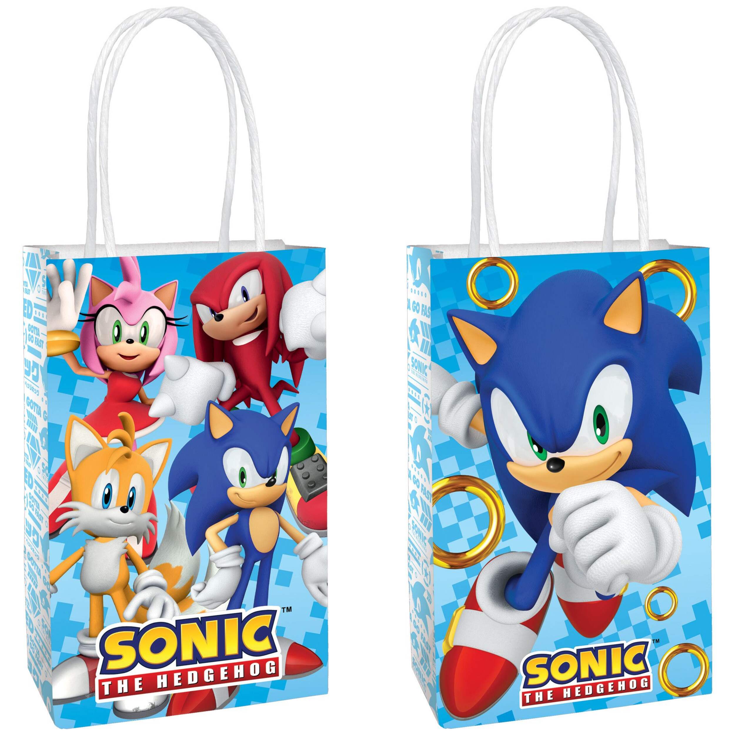 Sonic the Hedgehog Paper Kraft Gift Bags, Blue, 8.25-in, 8-pk, for Birthday Party Front_Angled_Right