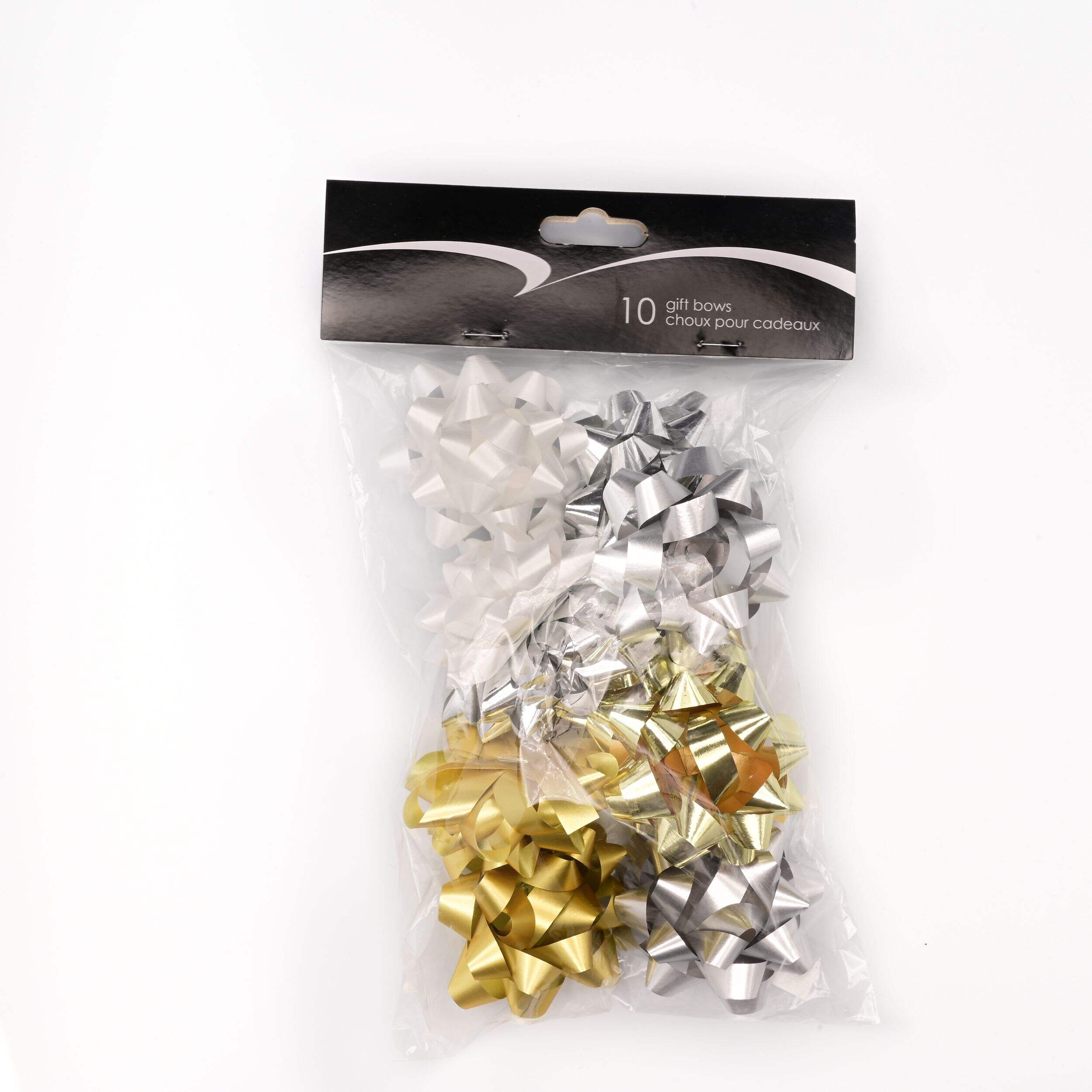 Gift Wrapping Bows, White/Gold, 2.5-in, 10-pk, for Graduation/Birthday/Wedding/Christmas Front_Flat