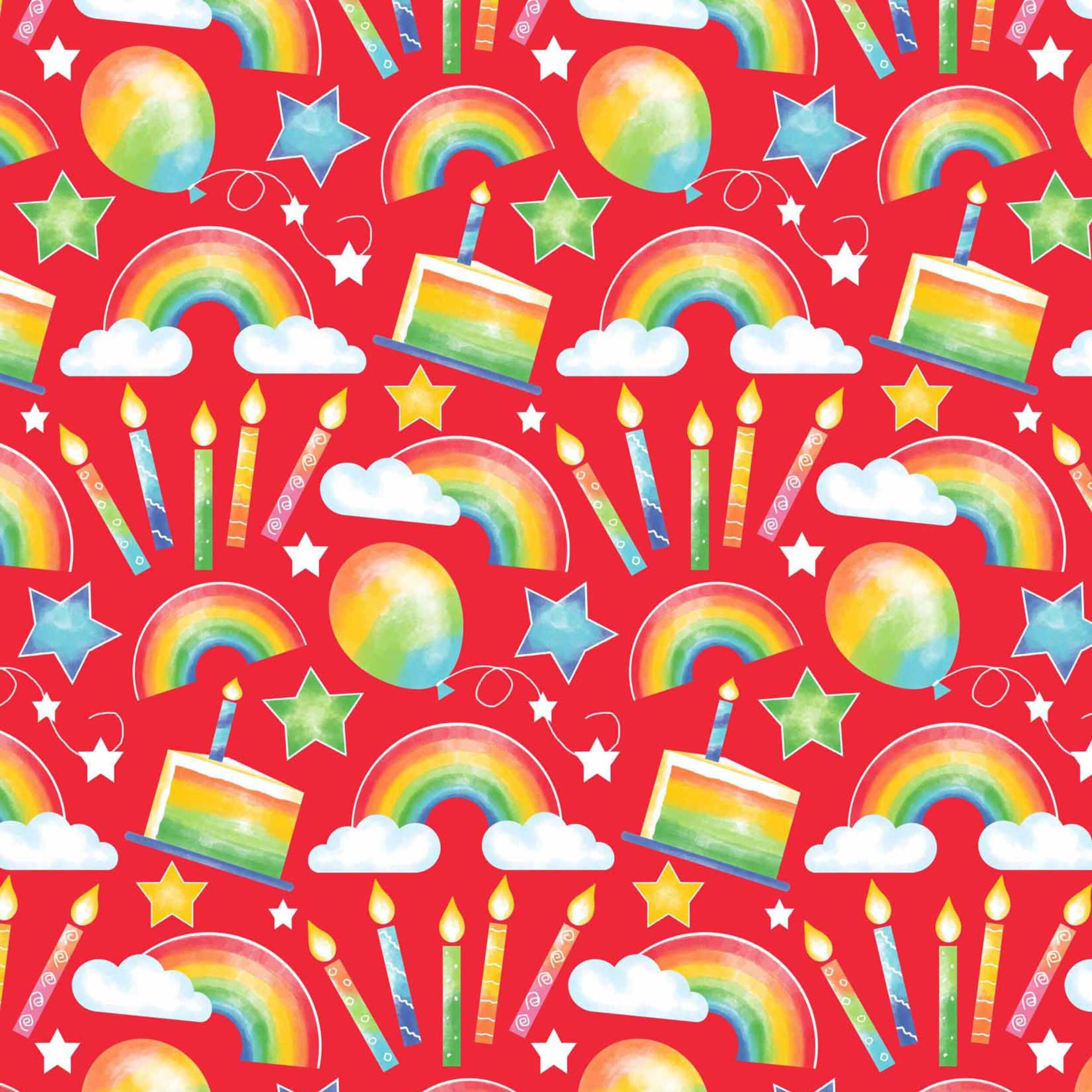 Gift Wrapping Paper, Multi-Coloured, Rainbow, 16-ft, for Birthday Party Front_Flat