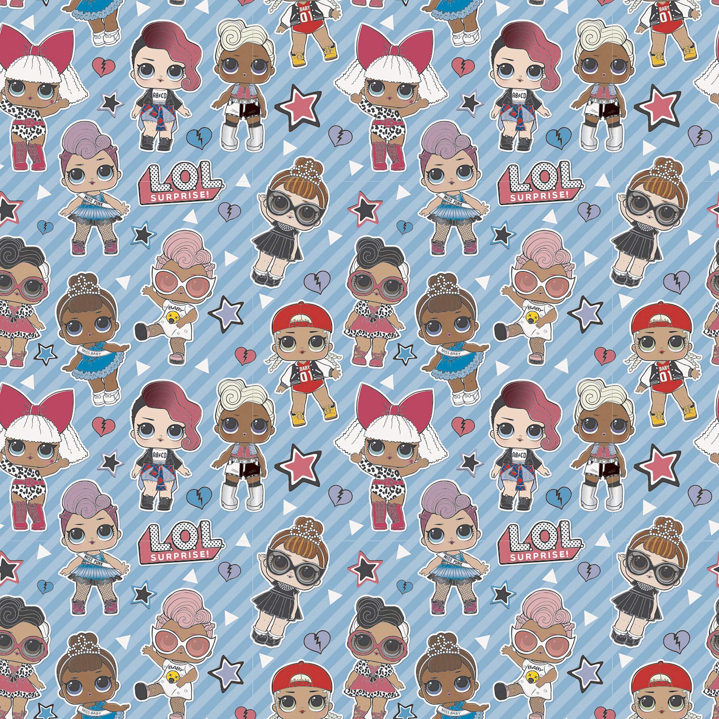 L.O.L Surprise! Dolls Gift Wrapping Paper, Blue, 5-ft, for Birthday Party CloseUp