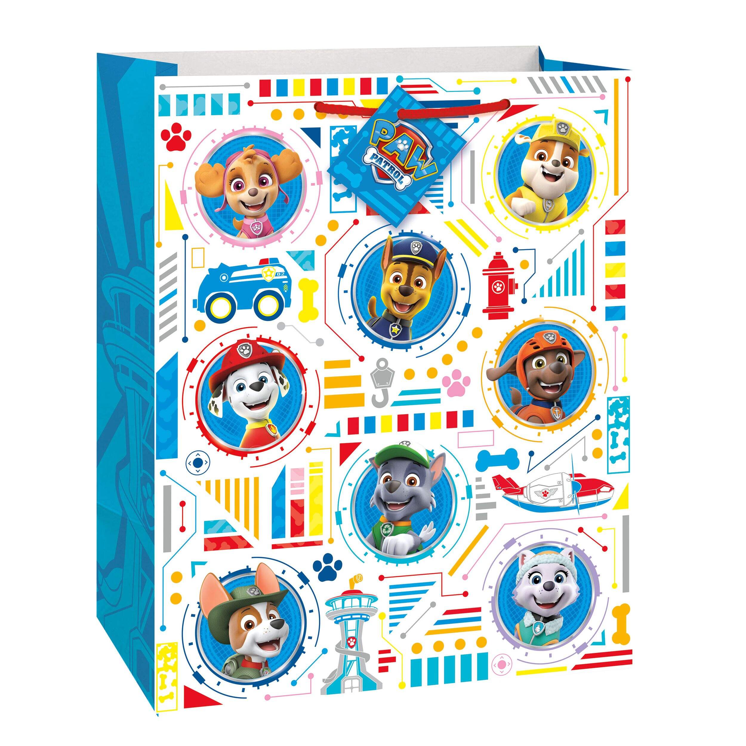 Nickelodeon PAW Patrol Chase/Marshall/Skye Paper Gift Bag, Blue/Red, 13-in, for Birthday Party Front_Angled_Right
