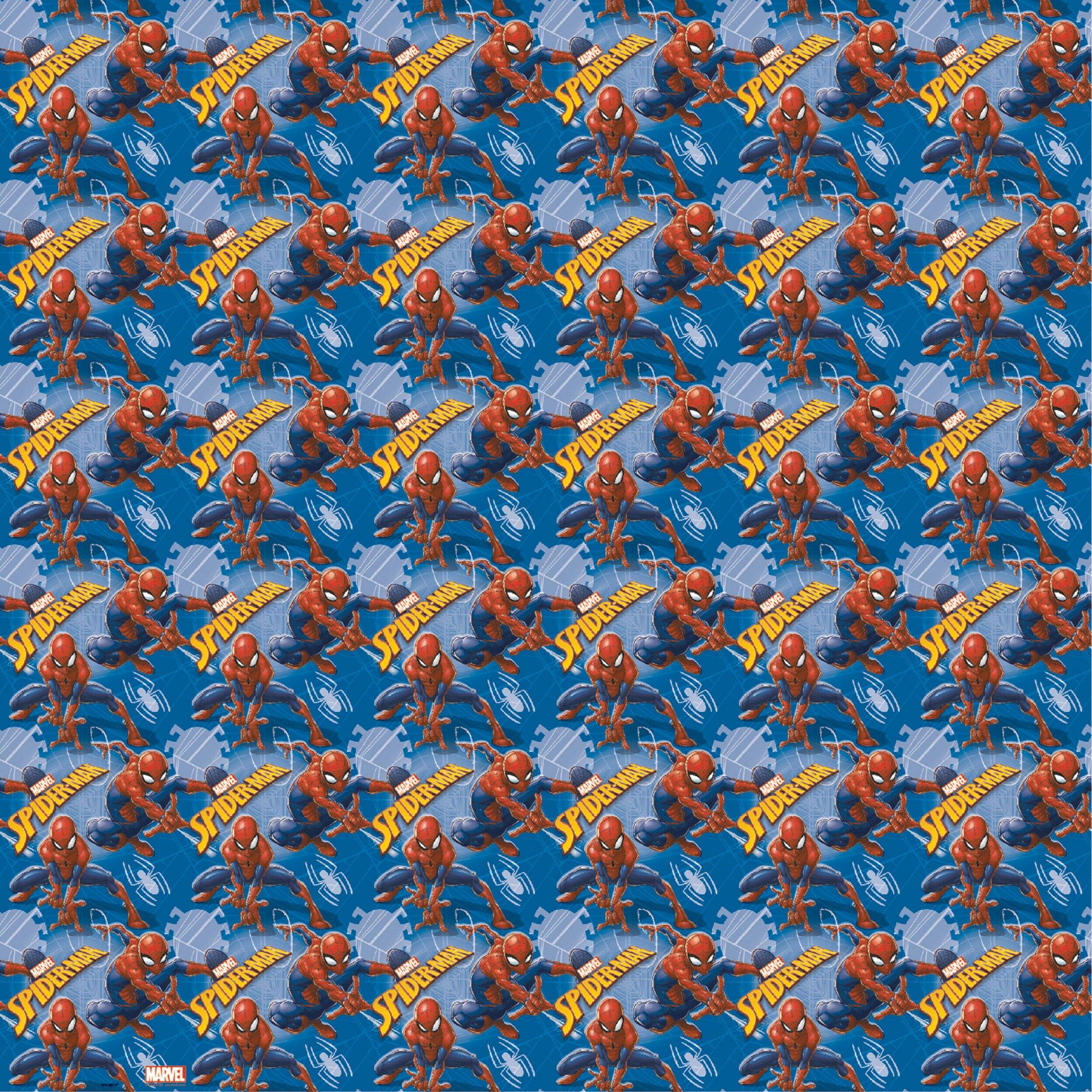 Disney Marvel Spider-Man Gift Wrapping Paper, Blue/Red, 5-ft, for Birthday Party Front_Flat