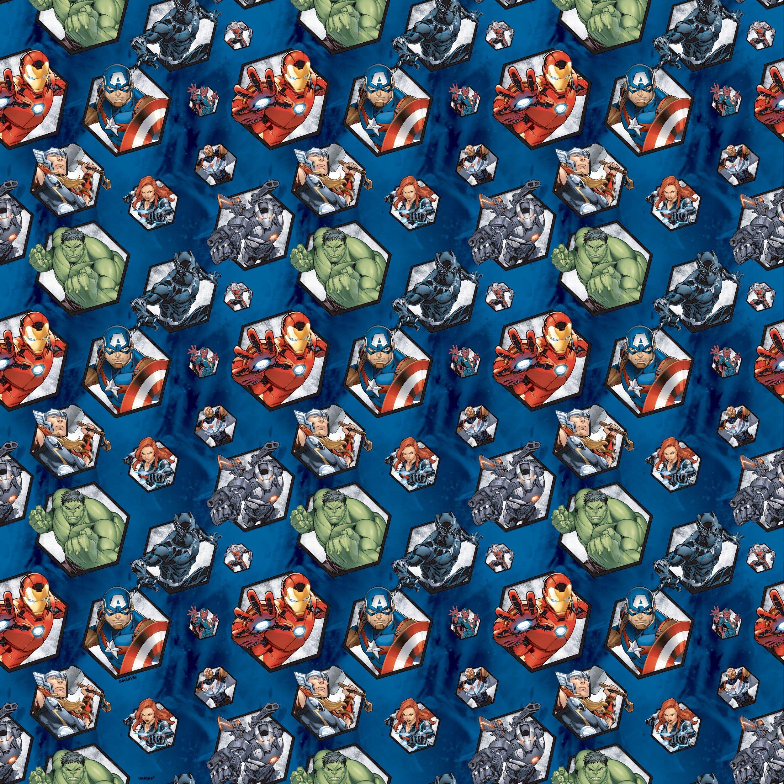 Disney Marvel Avengers Iron Man/Hulk/Captain America Gift Wrapping Paper, Blue/Red, 5-ft, for Birthday Party CloseUp