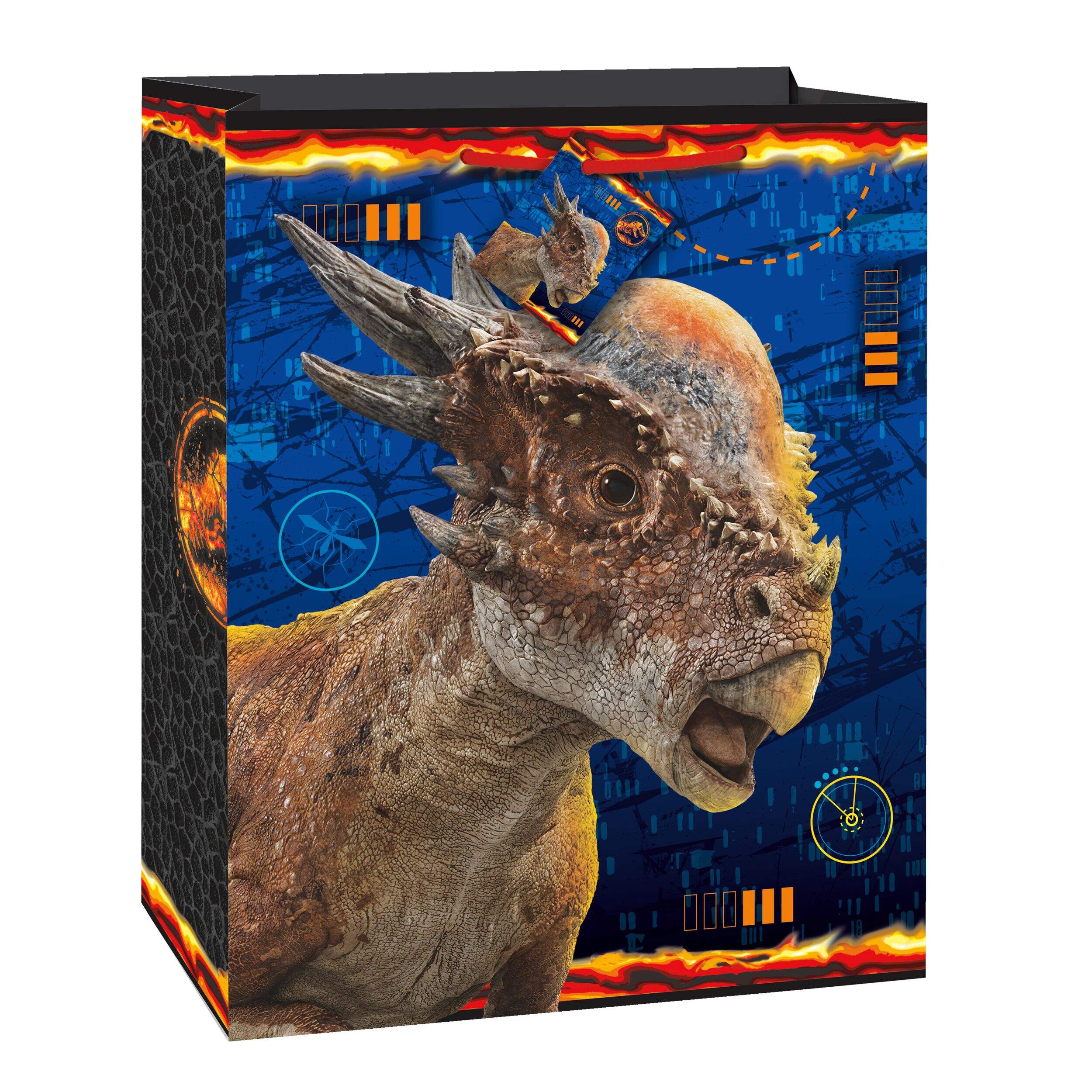 Jurassic World Dinosaur Paper Gift Bag, Black/Blue, 13-in, for Birthday Party Front_Angled_Right