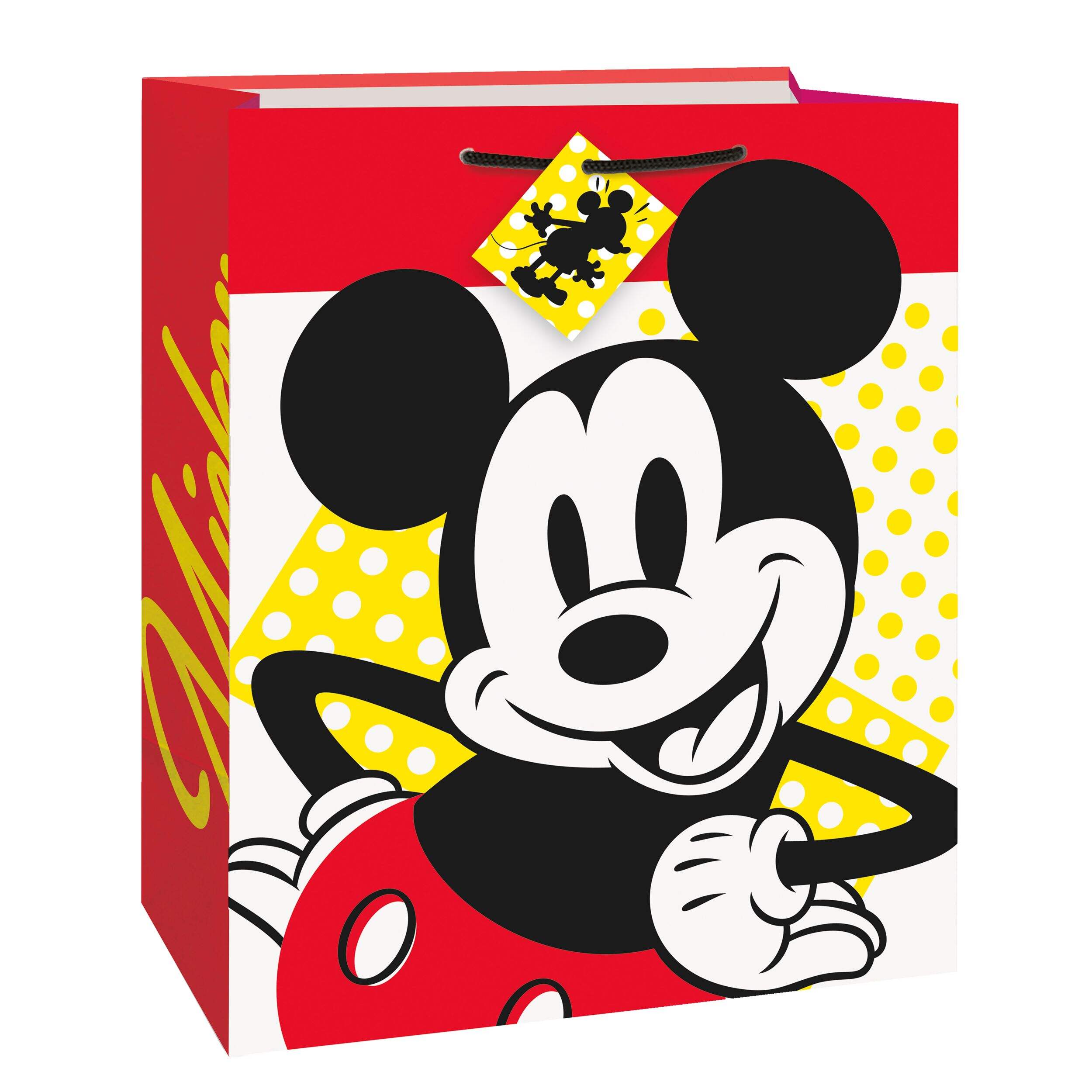 Disney Mickey Mouse Paper Gift Bag, Red/Black, 13-in, for Birthday Party Front_Angled_Right