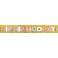 "Hip Hip Hooray" Fringe Hanging Garland Banner Decoration, Gold, 10-ft,  for Birthday Party