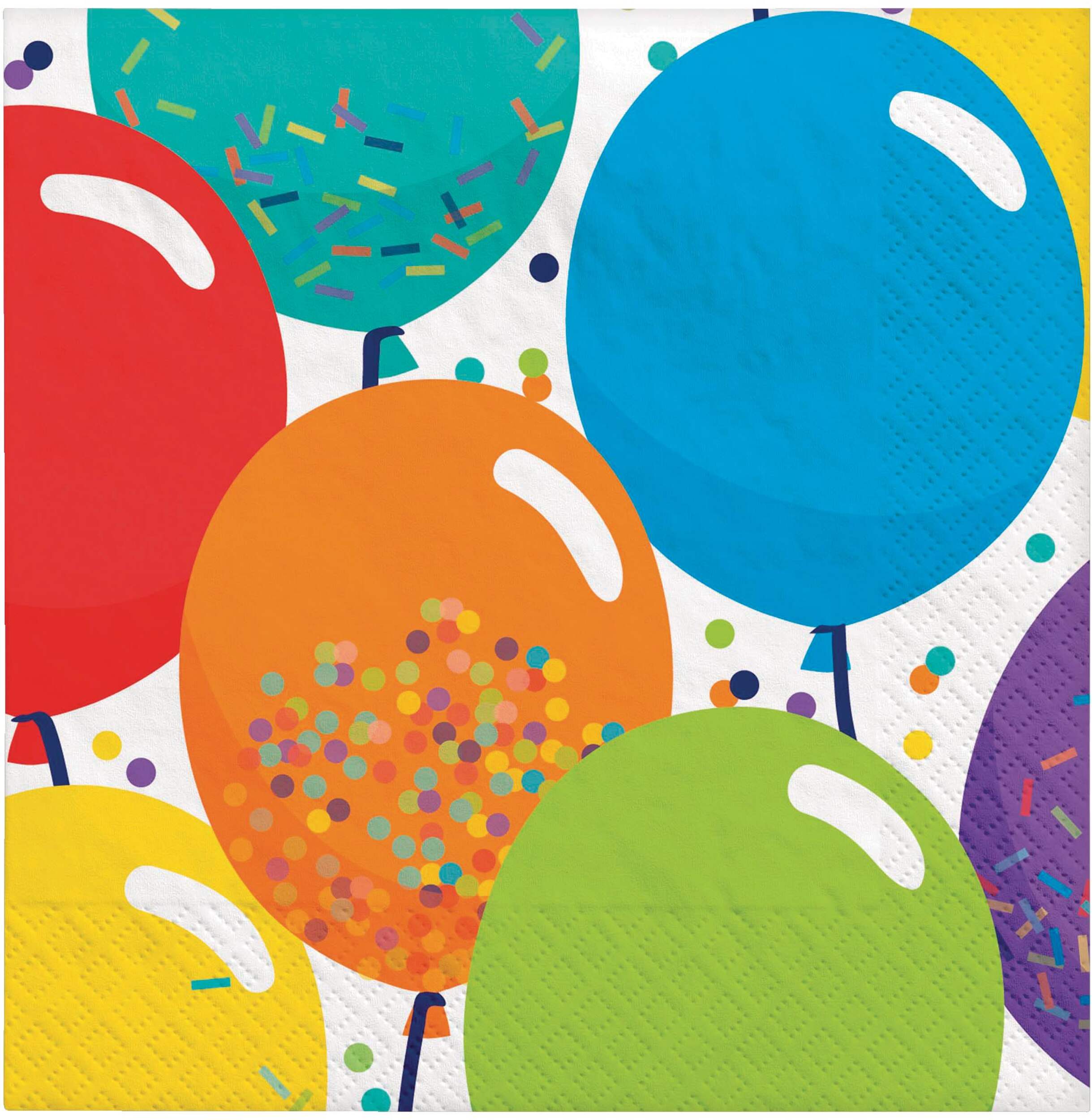 Balloon Birthday Square Paper Disposable Beverage Napkins, Multi-Coloured, 5-in, 125-pk, 2-ply, for Birthday Party Overhead_Flat