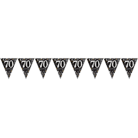 Milestone 70th Birthday Party Pennant Banner Decoration, Black/Silver/Gold Front_Flat