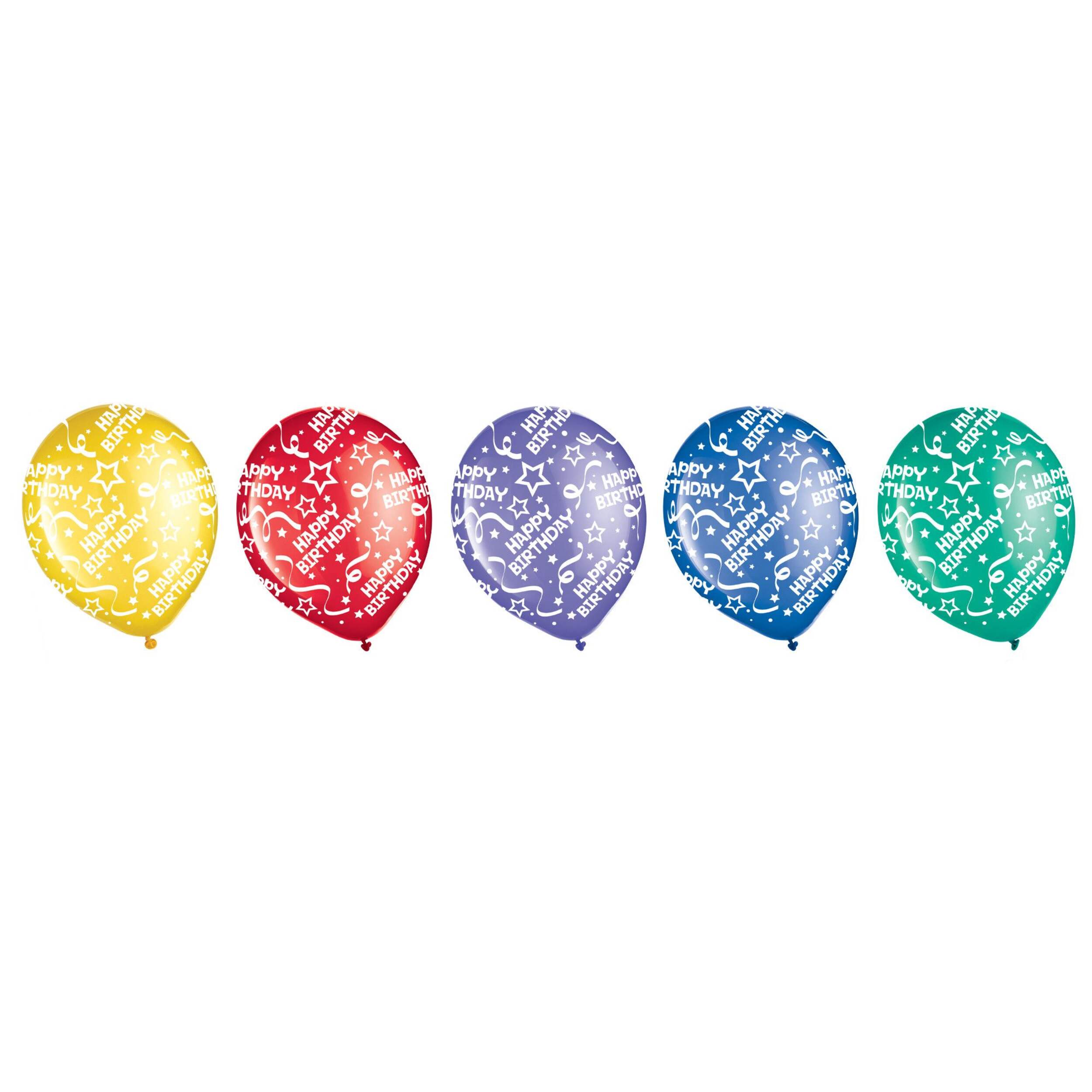 "Happy Birthday" Round Latex Balloons, Yellow/Red/Purple/Blue/Green, Confetti, 12-in, 20-pk, for Birthday Party Front_Flat