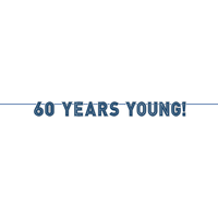 Vintage Birthday "60 Years Young" Hanging Garland Banner Decoration, Navy/Silver, 12-ft, for Birthday Party Front_Flat