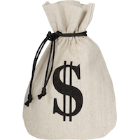 "$" Burlap Money Favour Bags, White/Black, 7-in, 8-pk, for Halloween Front_Flat